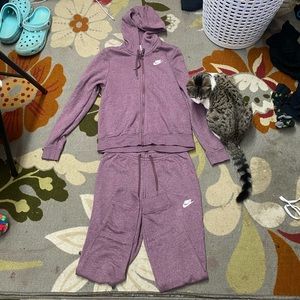 Nike two piece set, zip up and joggers, purple/red